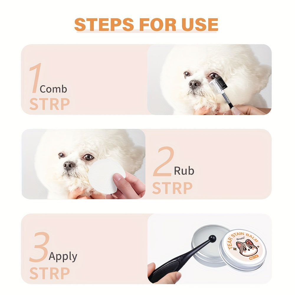Dog Eye Tear Stain Remover Kit 4-in-1 – Brush, Cream, Wipes & Comb for Pet Eye Cleaning and Tear Duct Care