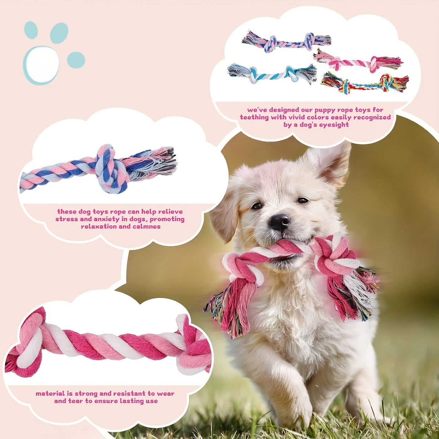 Puppy Chew Toy Set with Squeaky Balls Tug of War & Rope Toys - Teeth Cleaning Dog Toy Pack for Puppies & Small Dogs 6/12/19 Piece