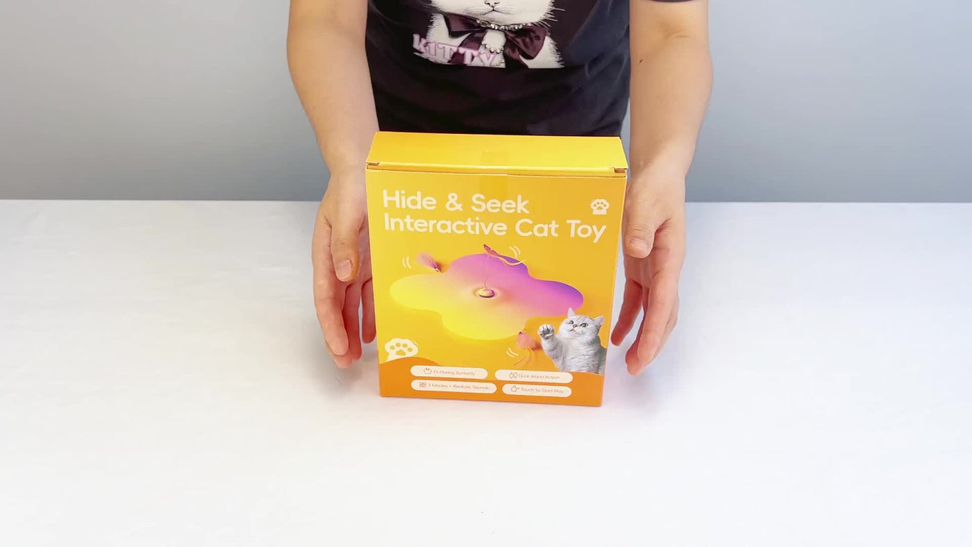 Motion-Activated Interactive Cat Toy 2-in-1 Rechargeable with Flying Butterfly Hidden Feathers & Animal Sounds - 360° Self-Play for Kittens & Cats
