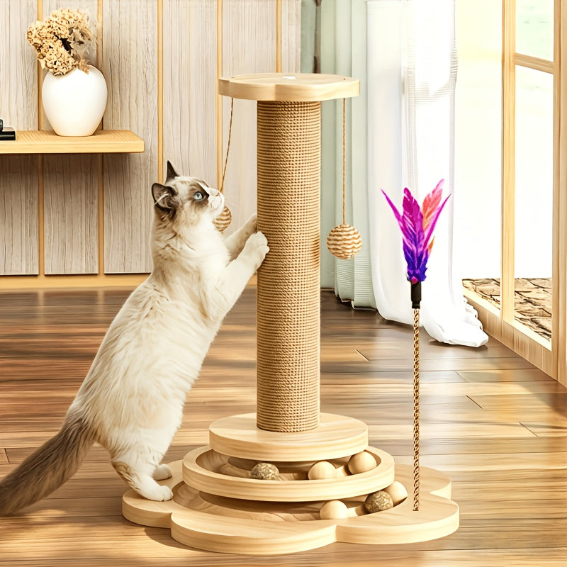 Solid Wood Cat Scratching Post – Multiple Styles & Sizes | Sisal, Mushroom, Dolphin, Fur & Hammock Scratcher for Indoor Cats