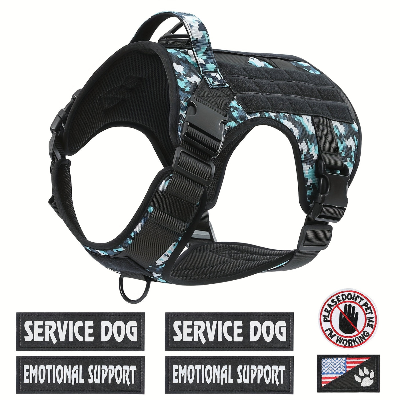Tactical Dog Harness Chest Vest with MOLLE Panels, Handle & Leash Clip – Heavy Duty Adjustable Military-Style Pet Harness for Medium Large Dogs Walking Training Outdoor Adventures