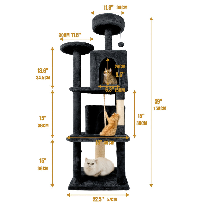 59-Inch Large Cat Tree Tower for Indoor Cats - Multi-Level Plush Perches, Sisal Scratching Posts & Hanging Ball Toy, Tall Cat Tower for Bedroom Living Room
