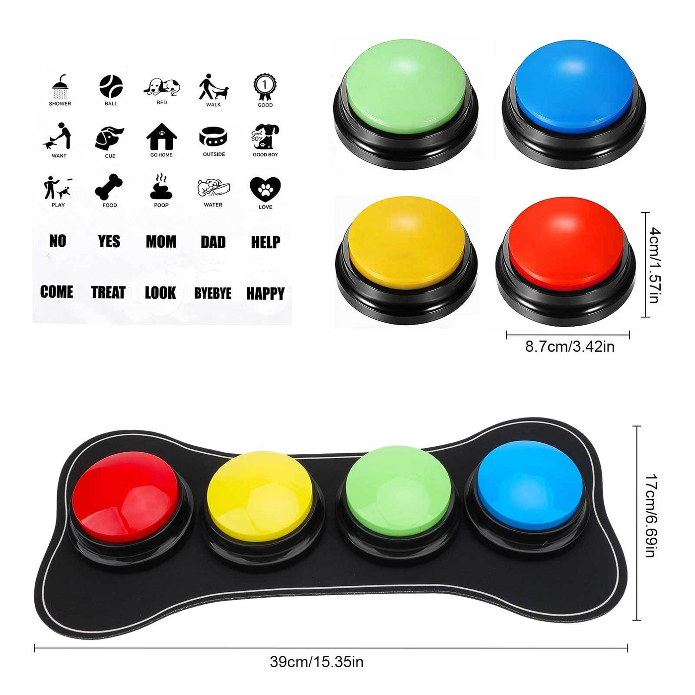 Dog Talking Buttons with Recordable Voice for Training & Communication - Interactive STEM Learning Toy for Dogs & Puppies to Press & Speak Basic Commands at Home