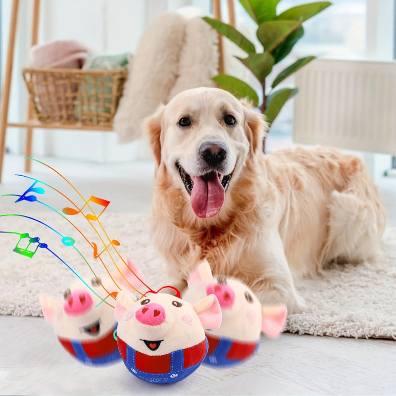 Smart Bouncing Dog Toy Ball with Recording & Music Mode – Rechargeable USB, Washable Animal Character, Squeaky for Small Medium Large Dogs