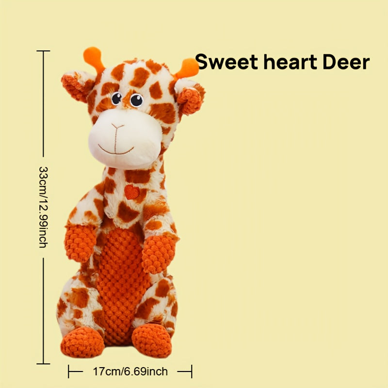 Sweetheart Squeaky Plush Dog Toy – Cute Animal Print Chew & Tug Toy for Aggressive Chewers, Interactive Dog Toy for All Breeds, Duck Deer Frog Styles