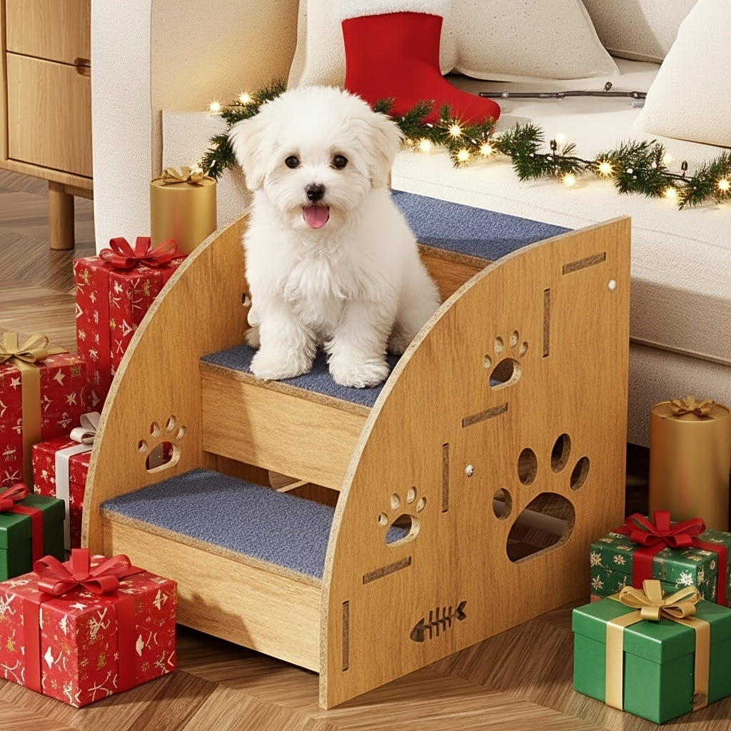 Pet Stairs for Bed and Sofa – 3 or 4 Step Non-Slip Dog & Cat Steps with Safety Railings, 15" High Ramp Staircase for Small and Medium Dogs and Cats