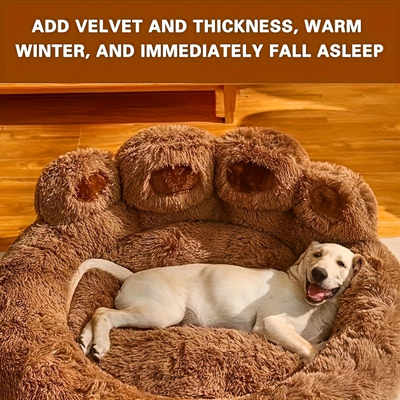 Bear Paw Round Plush Pet Bed for Dogs & Cats – Cute Warm Non-Slip Soft Bed for Small, Medium & Large Pets, 20/24/28/36 Inch