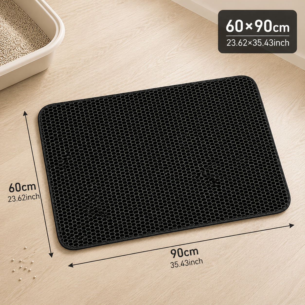 Large Cat Litter Mat 23.6x35.4 Inch Honeycomb Double Layer EVA Non-Slip Easy Clean Anti-Tracking for Multi-Cat Households Litter Boxes