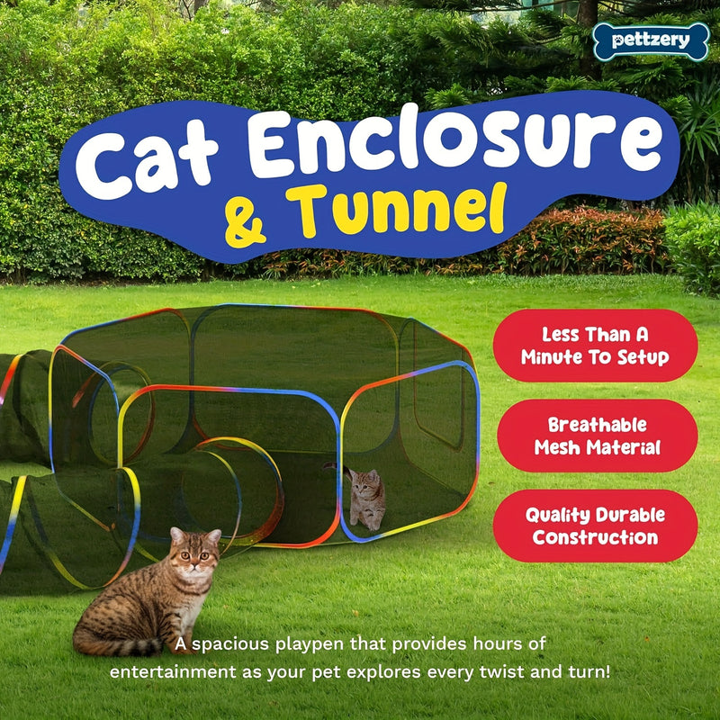 Outdoor Cat Enclosure Portable Catio – Cat Tent Playpen with Tunnel, Cage-Free Enclosed Cat Run for Indoor Cats & Small Animals, Easy Setup Secure Outdoor Cat Habitat