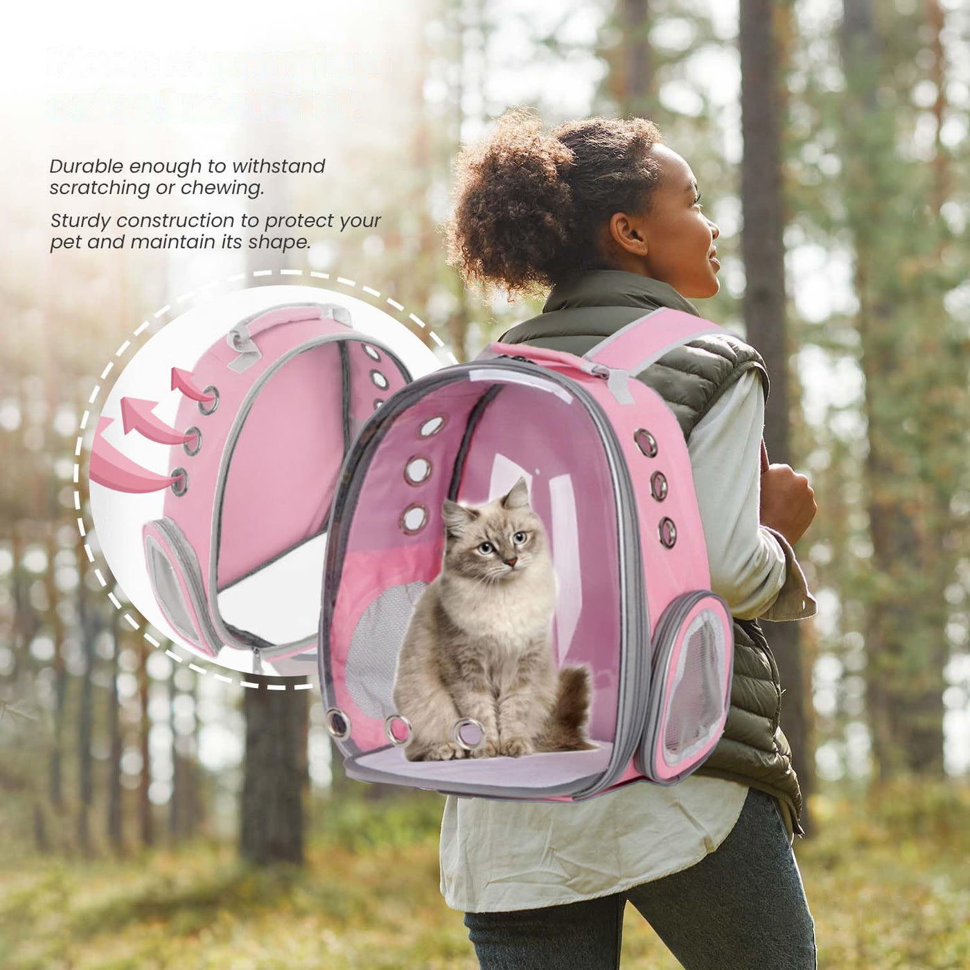 Cat Backpack Transparent Space Capsule – Portable Breathable Pet Carrier Bag for Cats & Small Dogs, Airline-Style Travel Bag for Going Out, Bonus Pet Accessories Included