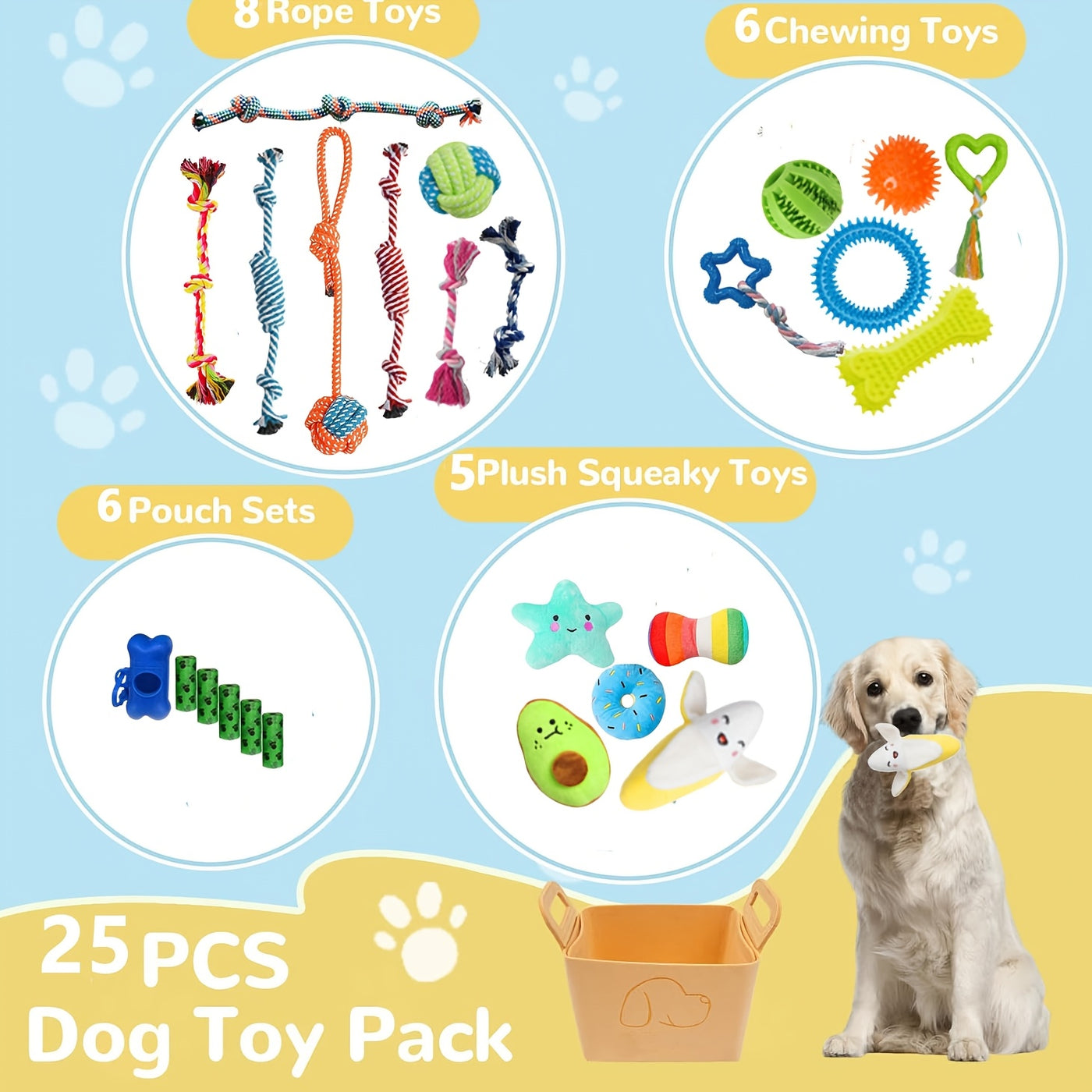Puppy Chew Toys 25 Pack for Small Dogs - Rope Toys, Squeaky Plush, Rubber Toys & Treat Ball Set for Teething Puppies, Interactive Dog Toy Bundle, Dental Health & Boredom Relief