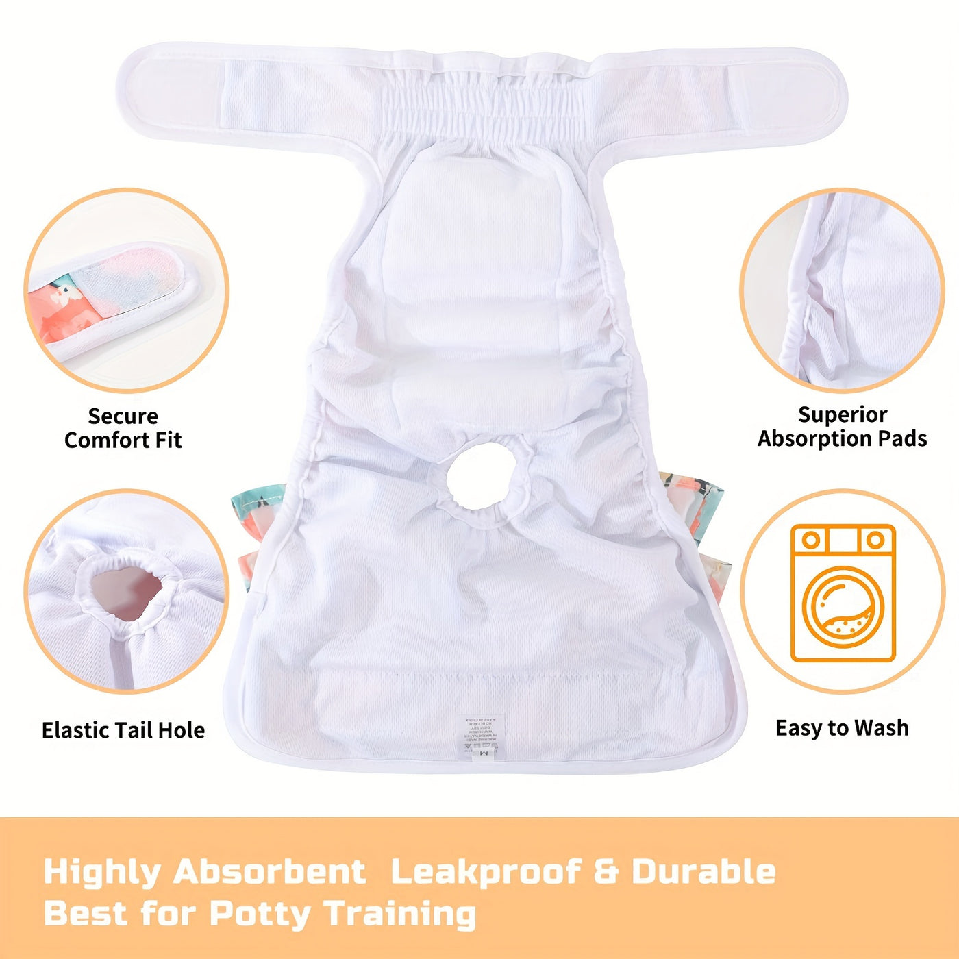 Washable Female Dog Diapers 3-Pack - Reusable Highly Absorbent Dog Period Panties, Flexible Fit, XS to L, for Heat Cycles, Incontinence & Puppy Training, 3 Patterns