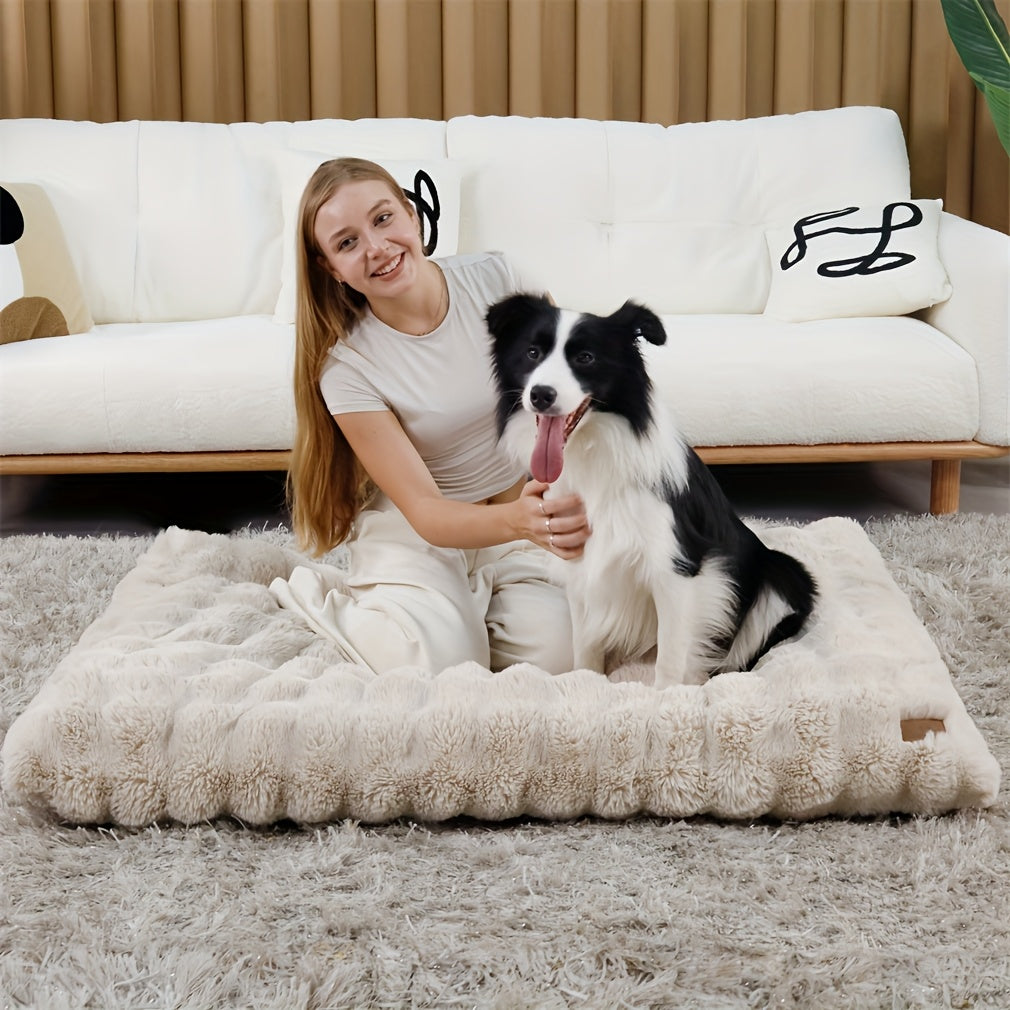Orthopedic Dog Bed with Removable Cover – Thick Foam Base, Waffle Texture, Crate Mat for Dogs & Cats, Multiple Sizes Medium to 3XL, Grey & Khaki Beige