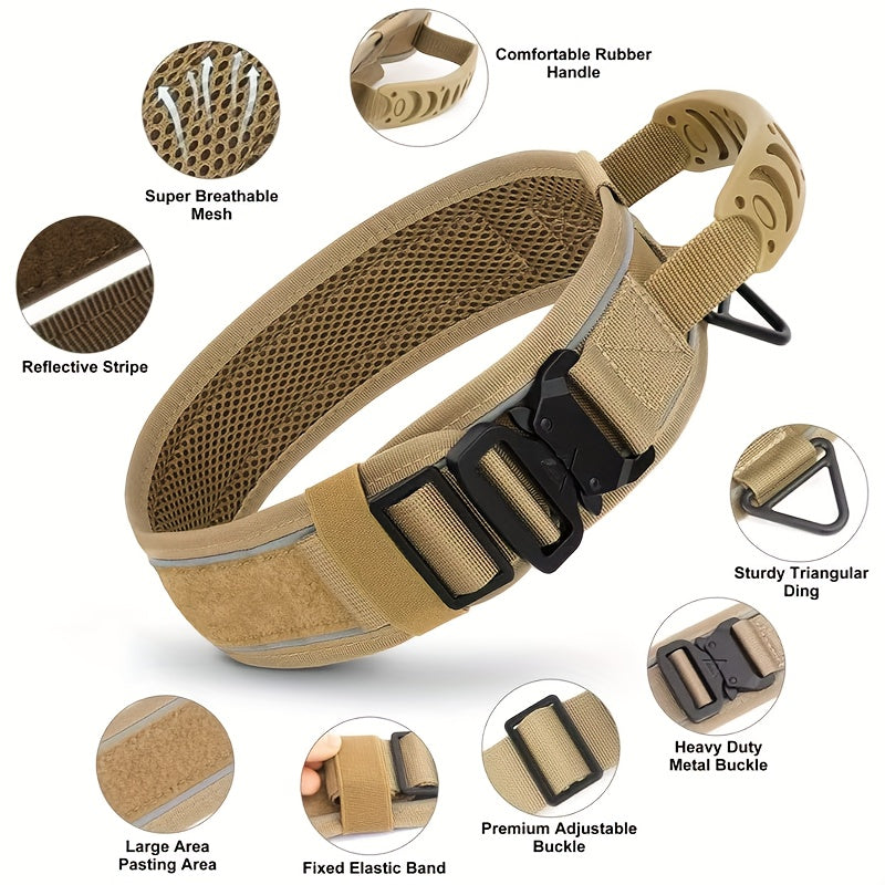 Tactical Dog Collar 3pcs Set 2.6" Heavy Duty Nylon with Padded Handle & Reflective Stitching for Medium & Large Dogs – Quick-Release Metal Buckle, Customizable Patches, Sizes M-XL