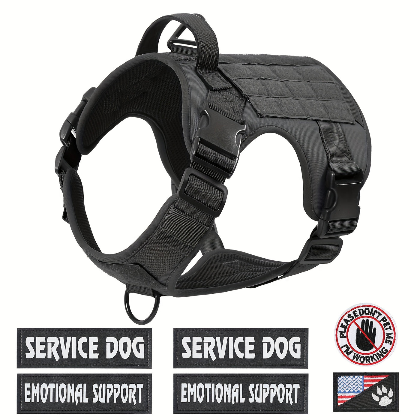 Tactical Dog Harness Chest Vest with MOLLE Panels, Handle & Leash Clip – Heavy Duty Adjustable Military-Style Pet Harness for Medium Large Dogs Walking Training Outdoor Adventures