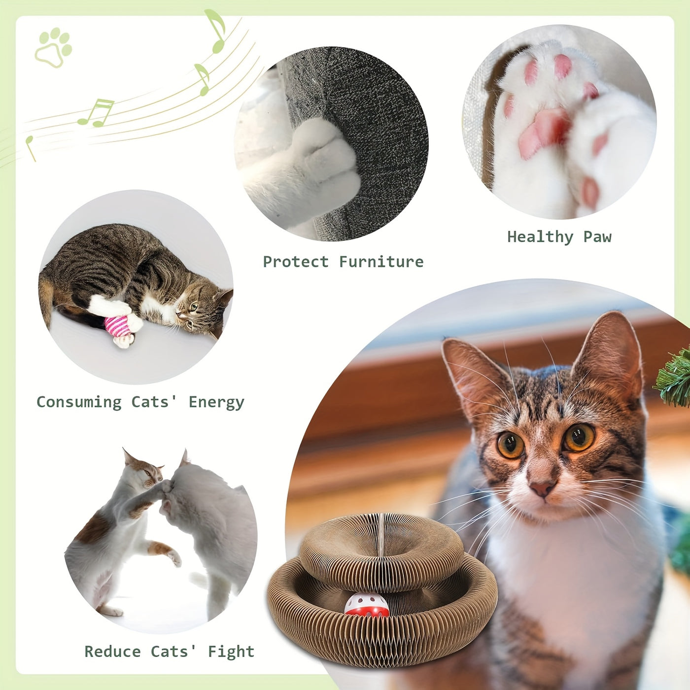 Magical Organ Cat Scratching Board with Ball Track & Bell Balls - Foldable Wear-Resistant Interactive Cat Scratcher Toy for Indoor Cats, Includes Scratching Post & 3 Bell Balls