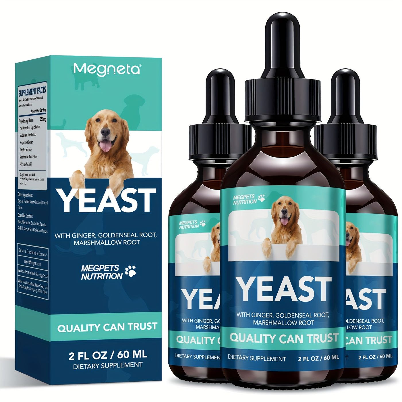 Yeast Health Drops for Dogs and Cats 60ml – Skin and Ear Support Liquid Supplement Easy Absorb All Breeds Ages
