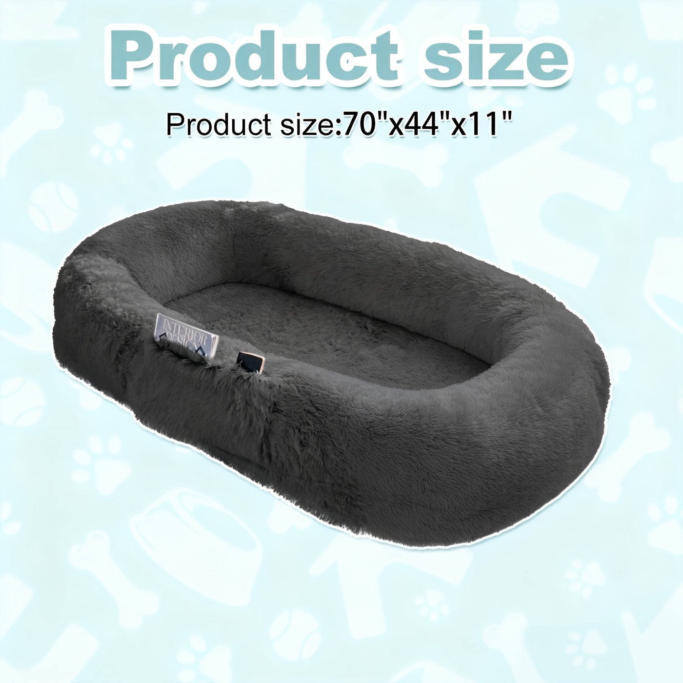 Human Dog Bed 70x44x11 Inch Giant Faux Fur Orthopedic Bed for People & Pets - Washable Non-Slip Extra Large Dog Bed for Adults, Napping, Lounging, All Breeds