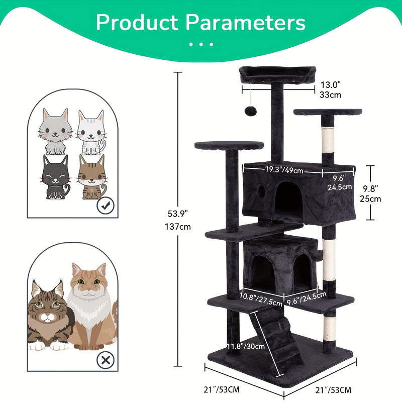 Multi-Level Cat Tree Tower with Scratching Post & Cat House - Indoor Cat Activity Center 22/54/60/70 Inch, Cat Climbing Tower for Kittens & Adult Cats, Easy Assembly