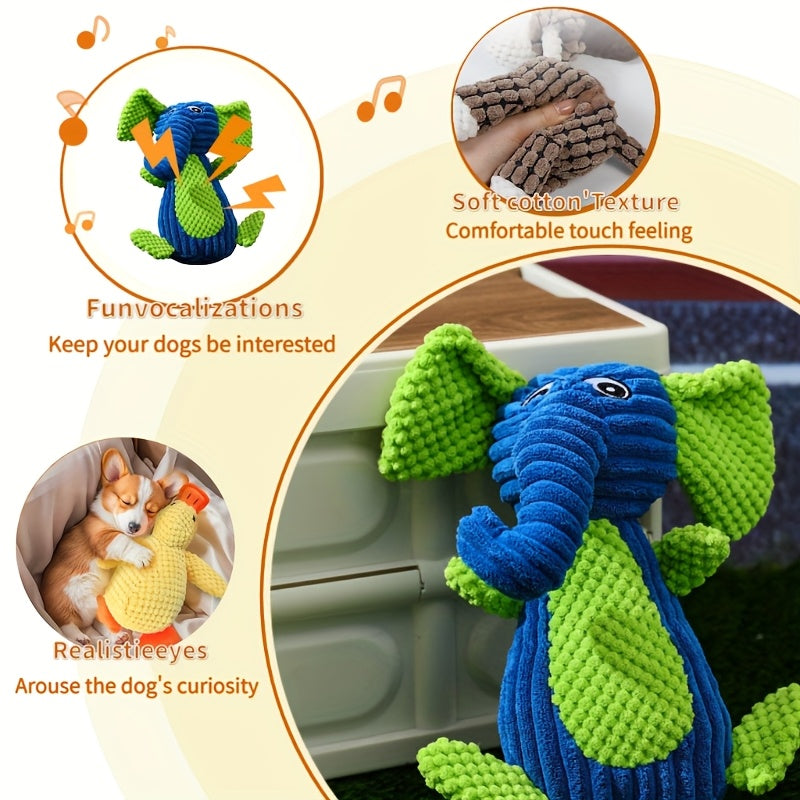 Squeaky Plush Animal Dog Toy – Cute Character Chew Toy for Small & Medium Dogs, Boredom Relief Stuffed Pet Toy, Elephant Pig Raccoon Donkey Pony Reindeer Lamb Styles