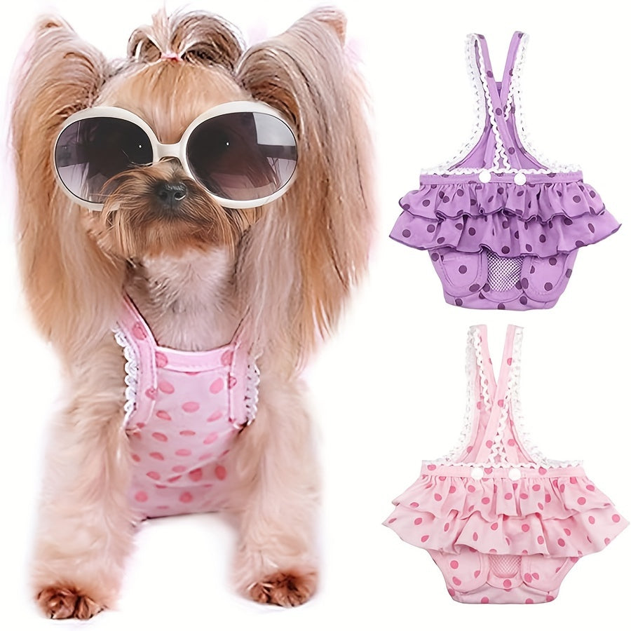 Female Dog Diapers 2-Pack Washable Reusable with Suspender Sanitary Panties for Girl Dogs in Heat Period