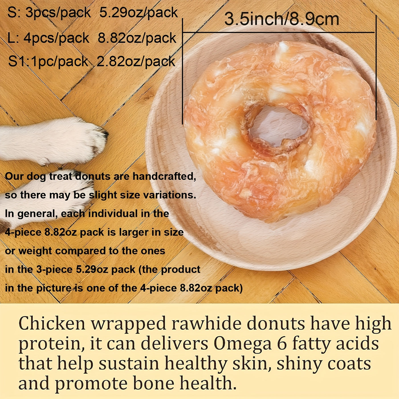 Chicken Wrapped Cowhide Dog Chews – Natural Grain-Free Teething Donut Treats for Dogs, Real Chicken & Rawhide Dental Chew for Healthy Teeth, Training Reward Snacks, 1pc / 3pc / 4pc Pack