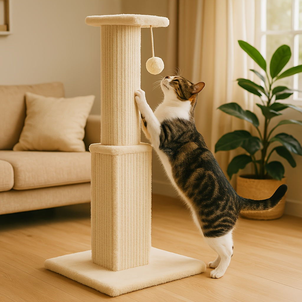 Multi-Tier Sisal Cat Scratching Post Tower with Dangling Ball - 18.9" & 32" Indoor Cat Tree for Energetic Cats, Sturdy Tiered Design, 6 Colors