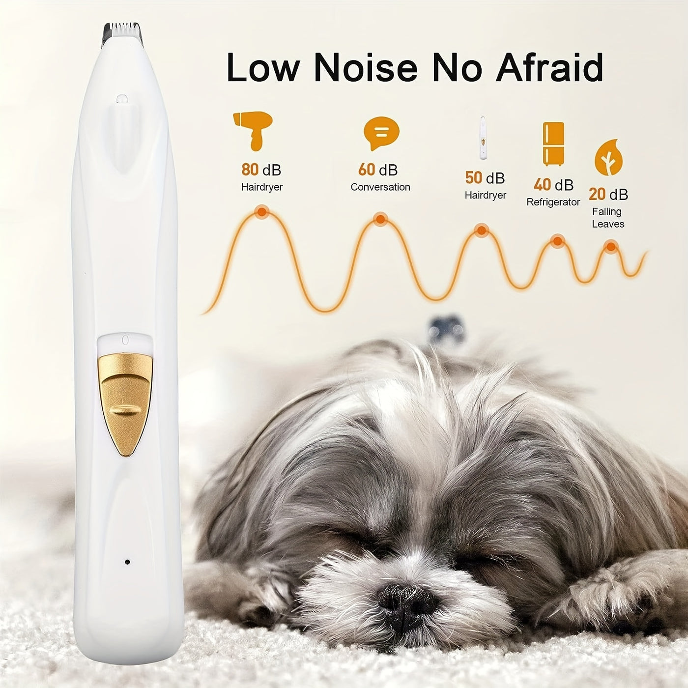 Electric Pet Paw Trimmer & Clipper with LED Light - USB Rechargeable Low Noise Dog Cat Grooming Kit for Eyes Face Ears Paws, Professional Pet Hair Shaver, White