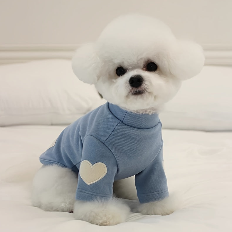 Small Dog Clothes 3-Piece Set Spring Summer Thin Fleece Shirt for Teddy Bichon Frise – Heart Print Two-Legged Base Layer for Small and Medium Dogs Sizes S-XL