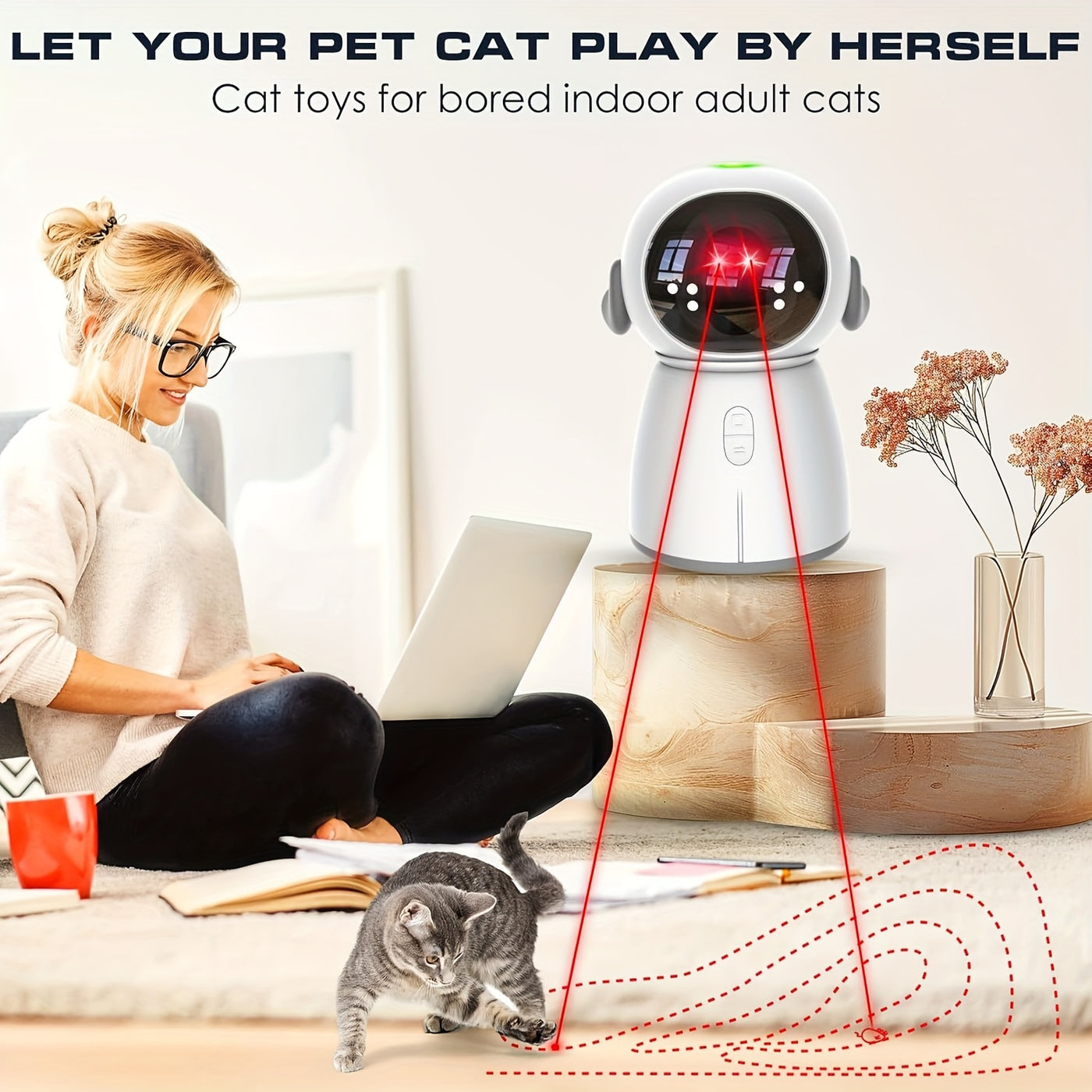 Automatic Cat Laser Toy with Dual Laser & Motion Sensor – Rechargeable Interactive Toy, 3 Speed Modes, Adjustable Head, Indoor Cats & Kittens