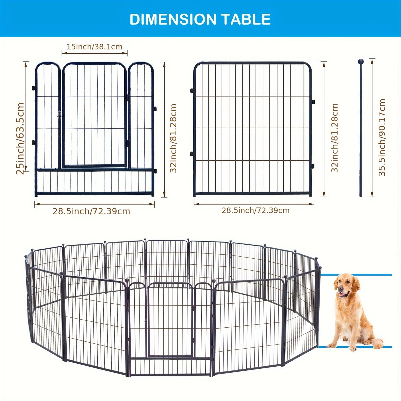 Heavy Duty Metal Dog Playpen with 8 & 16 Panels - Portable Outdoor Exercise Fence Pen for Small Medium Large Dogs, RV Camping Backyard