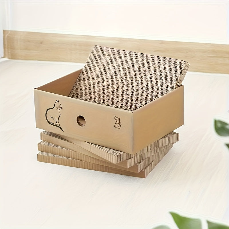 Corrugated Cardboard Cat Scratching Board & Bed Combo 5-Pack - 5-Layer Replaceable Durable Scratch Pad for Indoor Cats & Kittens, Standard & Extra Large