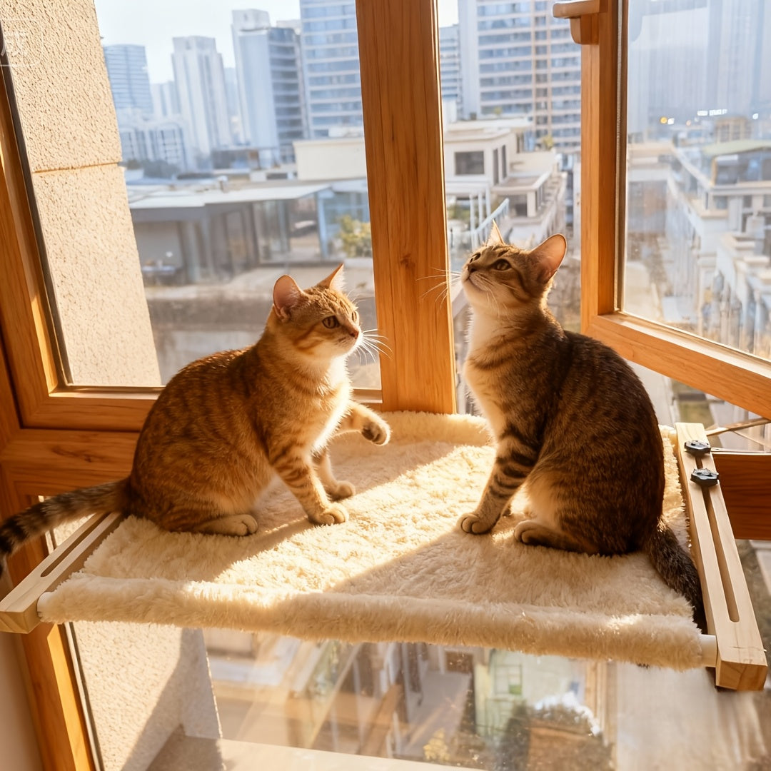Cat Window Hammock Adjustable Frame - Paw Print Indoor Cat Bed for Window Sill Bed Cabinet, Easy Install Safety Fixing Large Cat Perch Leisure Spot, Decorative Pet Furniture