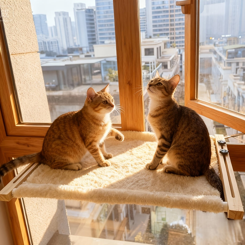 Cat Window Hammock Adjustable Frame - Paw Print Indoor Cat Bed for Window Sill Bed Cabinet, Easy Install Safety Fixing Large Cat Perch Leisure Spot, Decorative Pet Furniture
