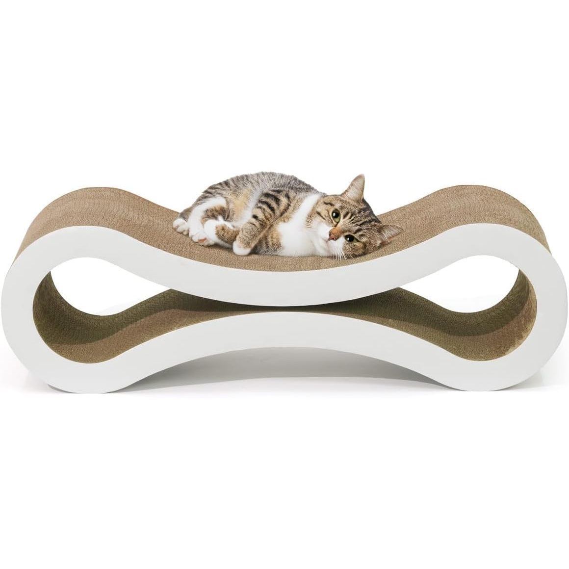 Large Cat Scratcher Lounger Reversible – Infinity Shape 5-Layer Cardboard Scratch Pad & Bed for Indoor Cats, 33.9 Inch, Brown or White