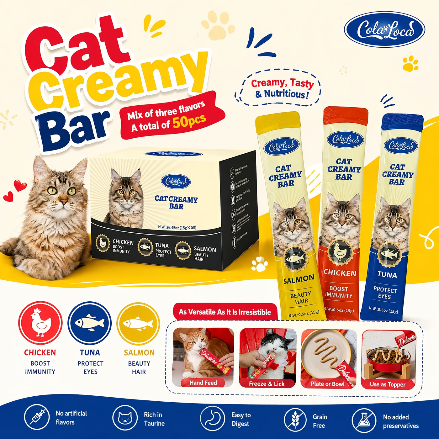 Squeezable Wet Cat Food Strips 50pcs Variety Pack Chicken Tuna Salmon Mixed Flavors Soft Lickable Cat Treats Hydration Snack