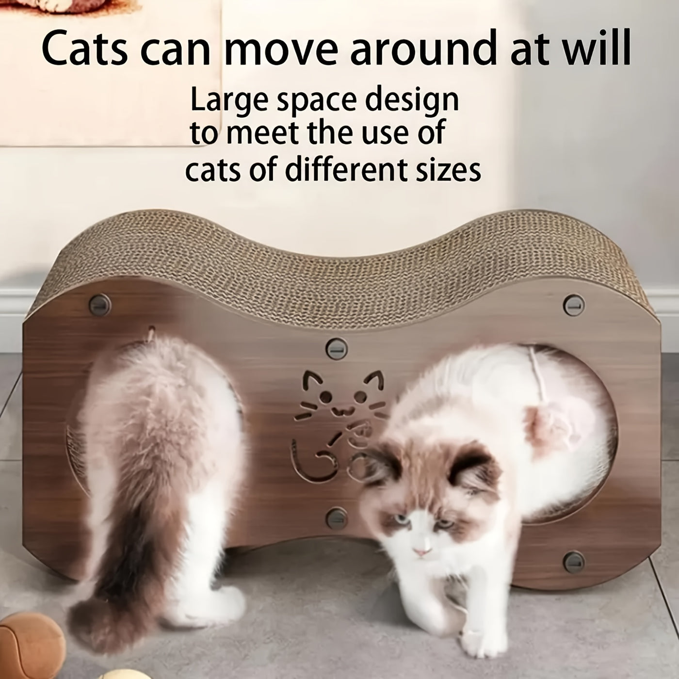 Cat Scratching Post with Integrated Woven Bed & Cat Toy - Sturdy Wood Base 4-Season Scratch Pad for Indoor Cats, Lounging & Play, Oak or Walnut Color