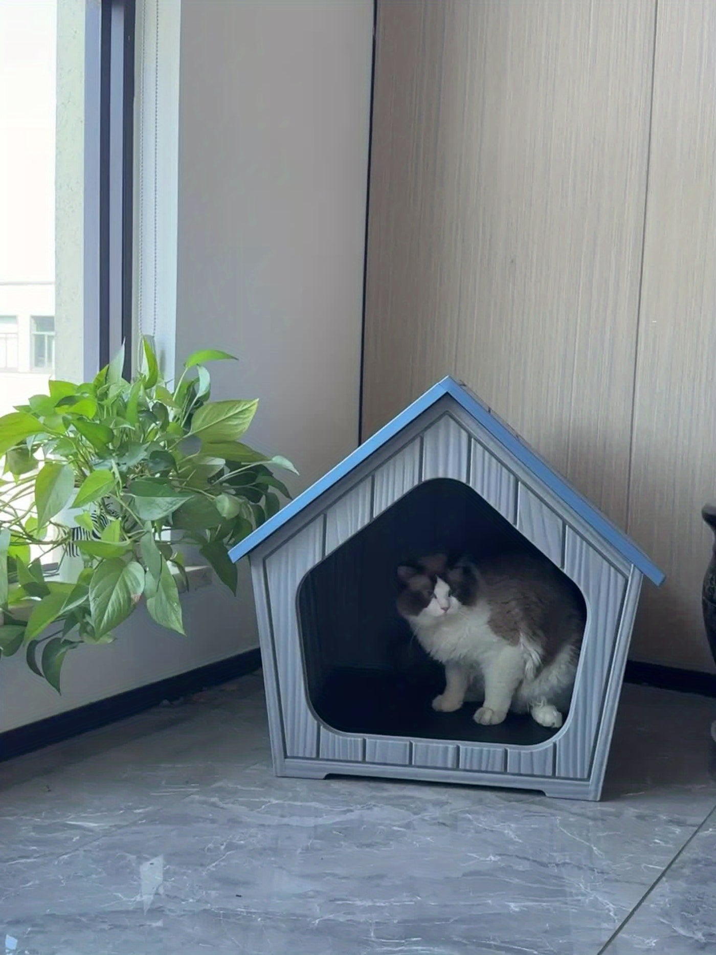 XL Resin Cat House Outdoor & Indoor with Raised Floor Resin Roof Easy Assembly - Weatherproof Cat Play Cage & Small Animal Enclosure 23.43" x 22.64" x 22.8"