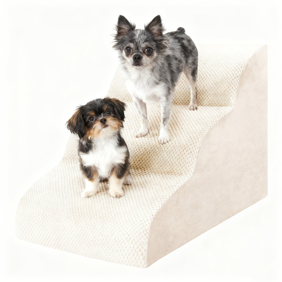 Dog Stairs for Small Dogs - Extra Wide High Density Foam Pet Steps with Non-Slip Bottom, Soft Cushioned Ramp for High Beds Couch Sofa, 2/3/4 Steps for Elderly & Injured Dogs