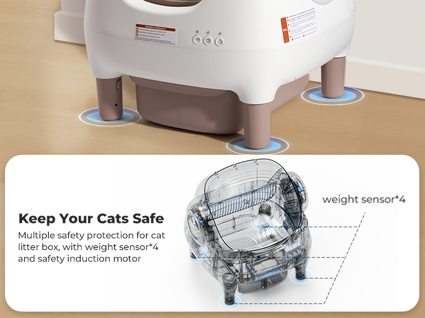 Self-Cleaning Cat Litter Box App Control Open Top Smart Auto Litter Box with Infrared Sensors Dual Deodorization Ultra-Quiet Kitten Safe 10L Waste Bin
