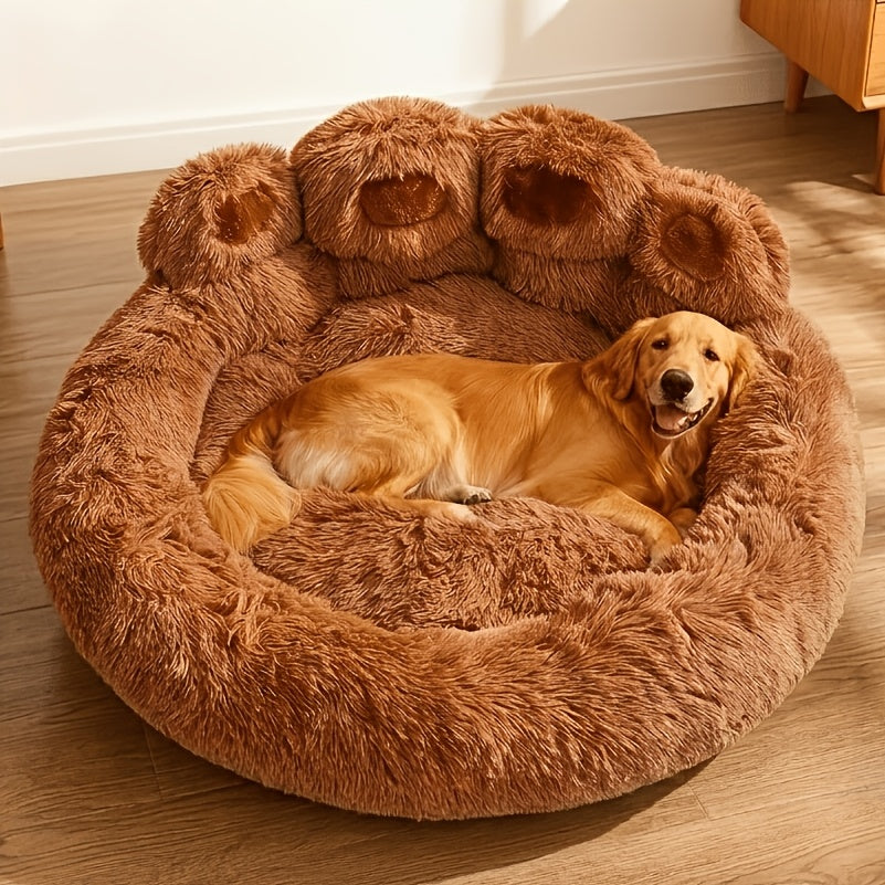 Bear Paw Round Plush Pet Bed for Dogs & Cats – Cute Warm Non-Slip Soft Bed for Small, Medium & Large Pets, 20/24/28/36 Inch
