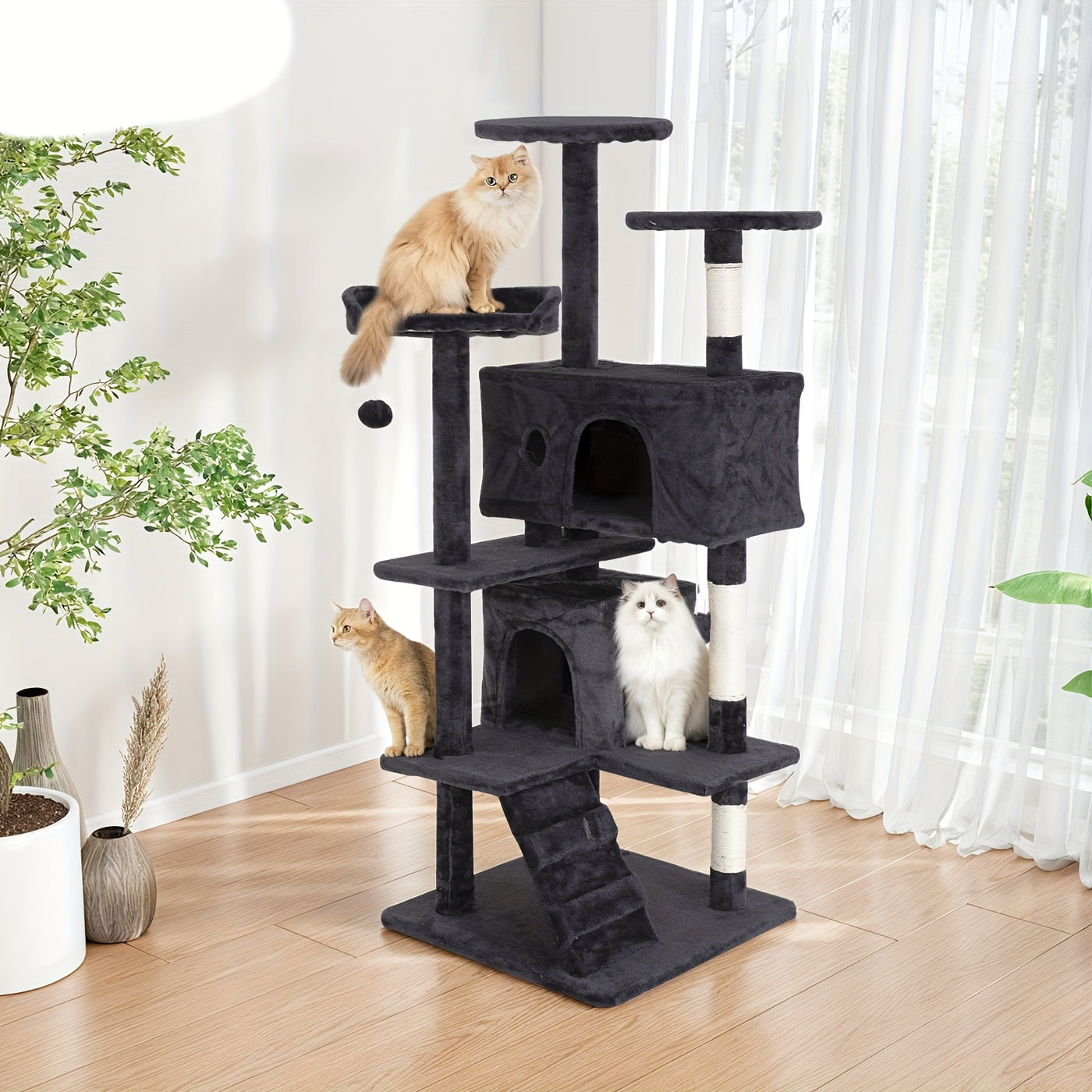 Multi-Level Cat Tree Tower with Scratching Post & Cat House - Indoor Cat Activity Center 22/54/60/70 Inch, Cat Climbing Tower for Kittens & Adult Cats, Easy Assembly