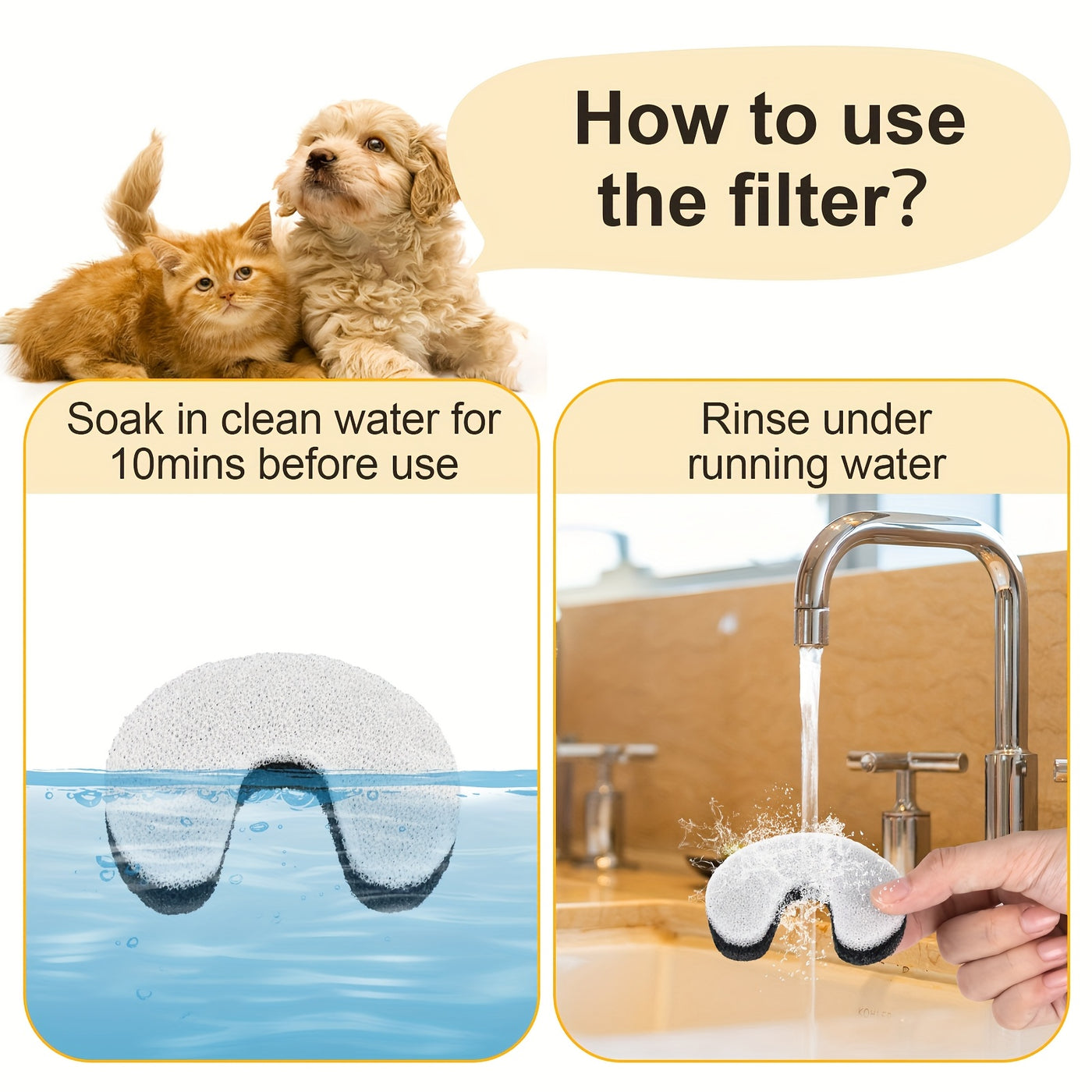 Cat Water Fountain Replacement Filters for NPET NC010 – Odor Removal PVC Filter, Easy Install, 4 / 8 / 12 Pack