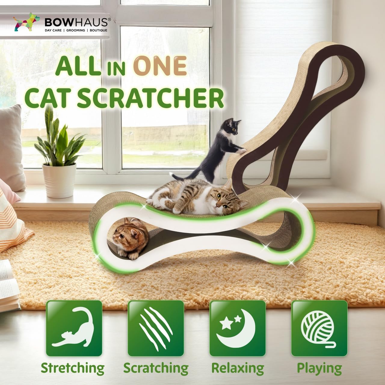 Large Cat Scratcher Lounger Reversible – Infinity Shape 5-Layer Cardboard Scratch Pad & Bed for Indoor Cats, 33.9 Inch, Brown or White