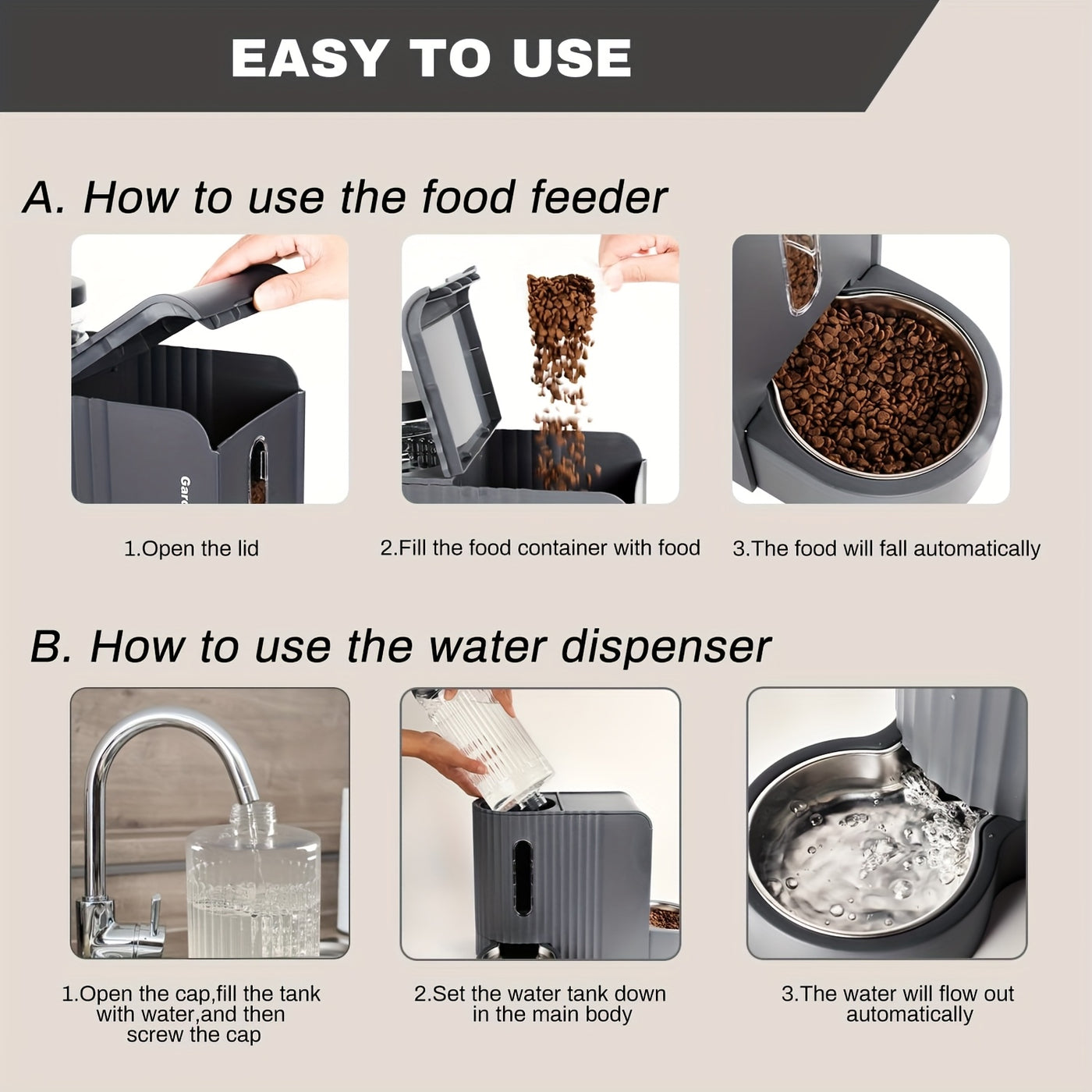 Dog Water Dispenser & Feeder 2-in-1 Set 1.6 Gallon – Automatic Gravity No Electricity 304 Stainless Steel Bowl, Removable Washable for Small Medium Large Dogs