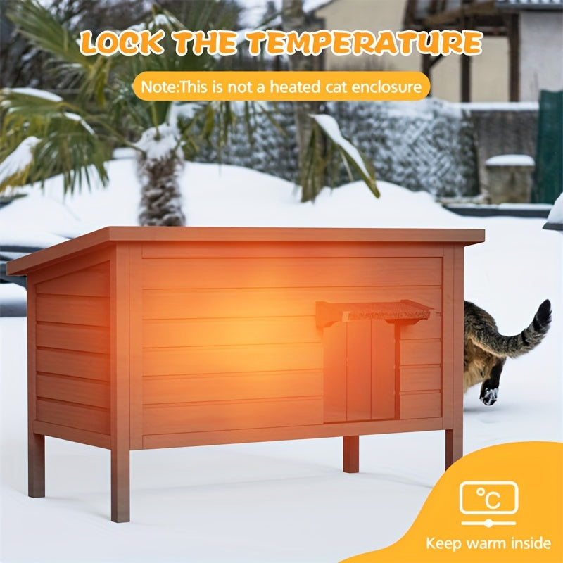 Outdoor Cat House Insulated Waterproof – 6-Side Foam Insulated Solid Wood Feral Cat Shelter with Feeding Station, Fits 2-3 Cats, 34.4"L×21.7"W×27.2"H
