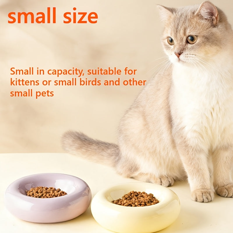 Donut Shaped Ceramic Cat Bowl Wide Opening – Anti-Tip Minimalist Pet Food & Water Dish with Stable Base, 4.92 Inch, 8 Colors