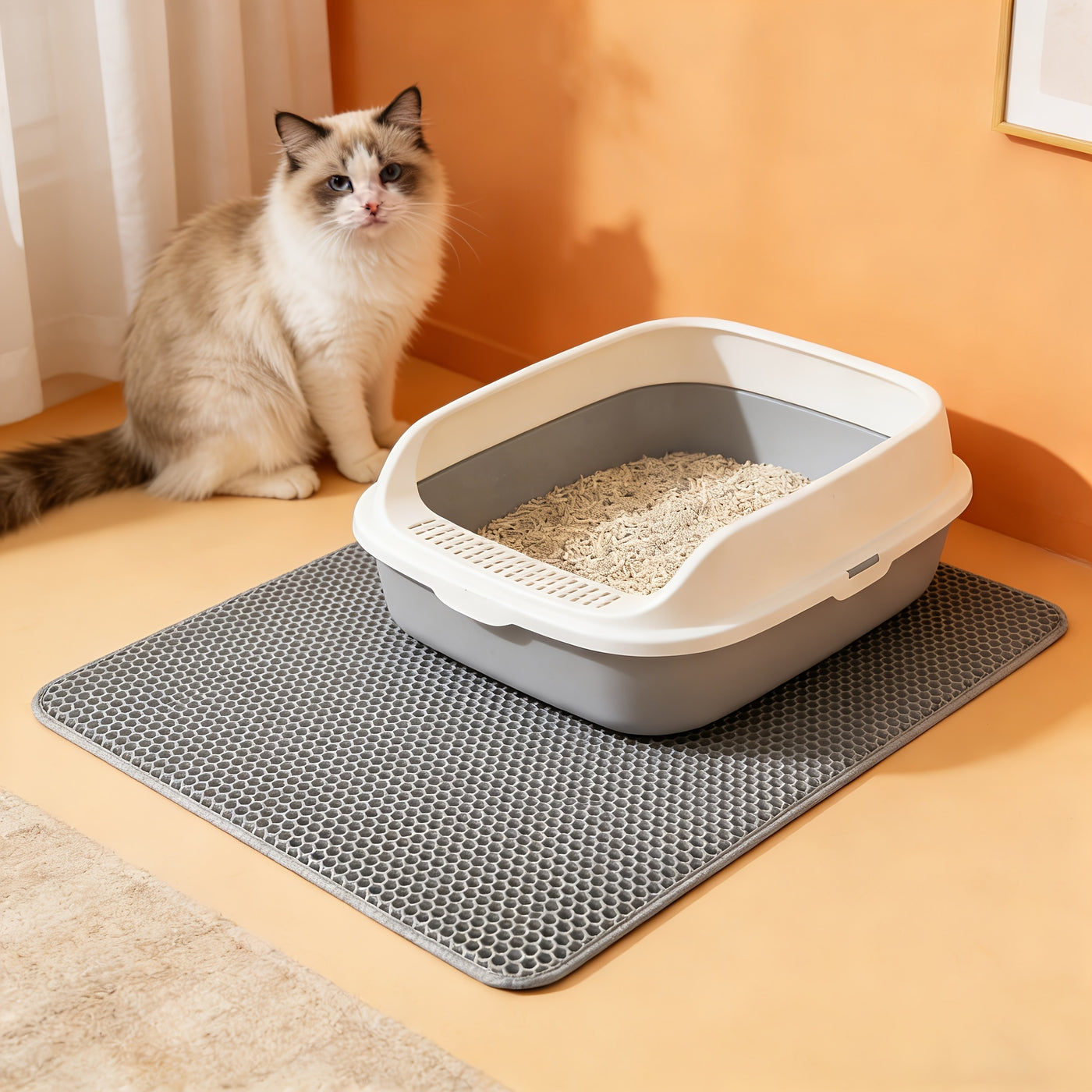 Cat Litter Mat Double Layer EVA Non-Slip Waterproof Washable Soft Litter Trapping Mat for Litter Box Easy to Clean Multiple Sizes