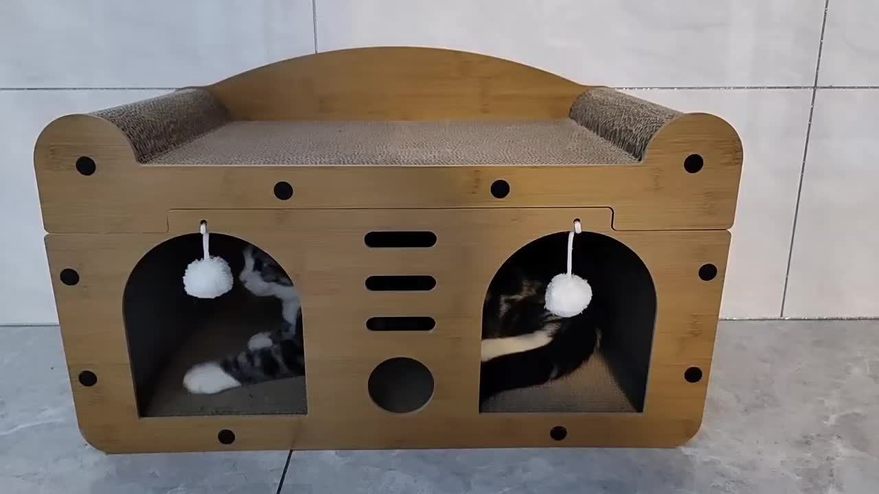 Cat Tree House Condo with Scratching Board & Plush Balls - Multi-Level 21" Indoor Outdoor Cat Condo, Dual Scratch Posts, Ventilation Doors, Cozy Perch for Cats Kittens