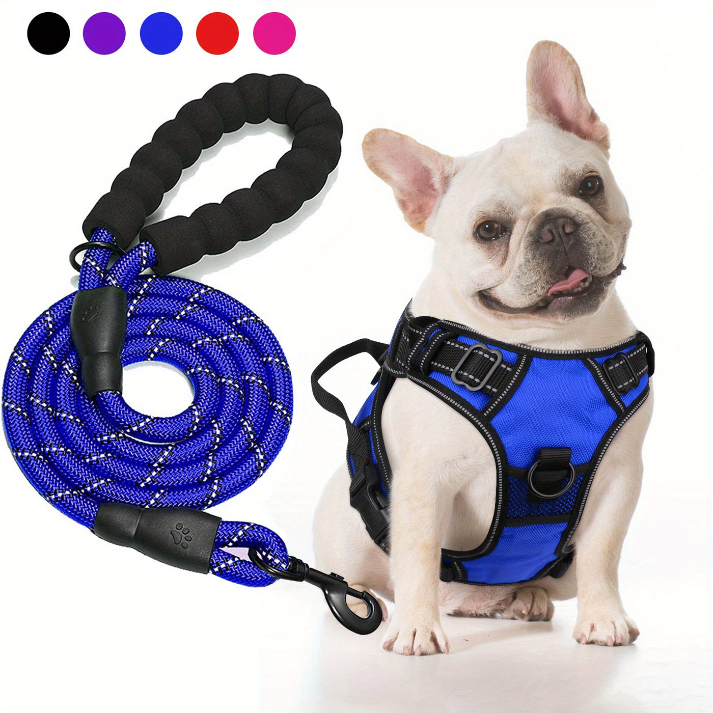 No-Pull Dog Harness & Free 5-Foot Leash Set - Adjustable Reflective Oxford Vest with Foam Handle, Easy Control for Medium Large Dogs S-XL, Black Purple Blue Red Rose Red